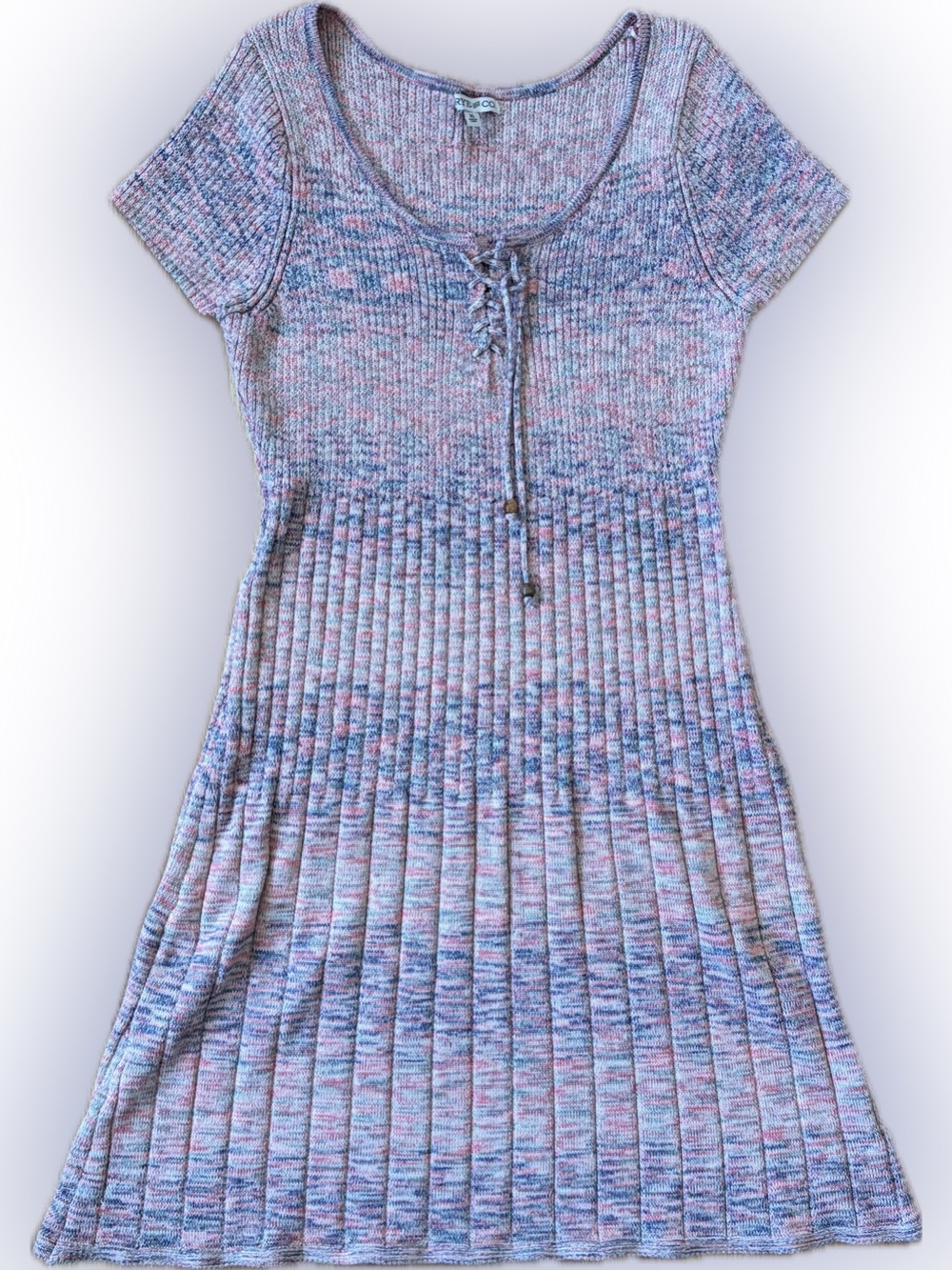 FRYE AND CO. Blue-Pink Heathered Knit Pleated Midi Dress